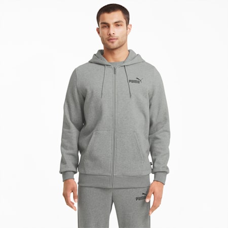 Essentials hoodie met logo en volledige ritssluiting voor heren, Medium Gray Heather, small