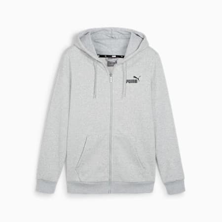 Essentials hoodie met logo en volledige ritssluiting heren, Light Gray Heather, small