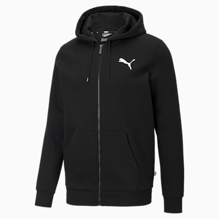 Essentials Full-Zip Logo Hoodie Men, Puma Black-Cat, small-AUS