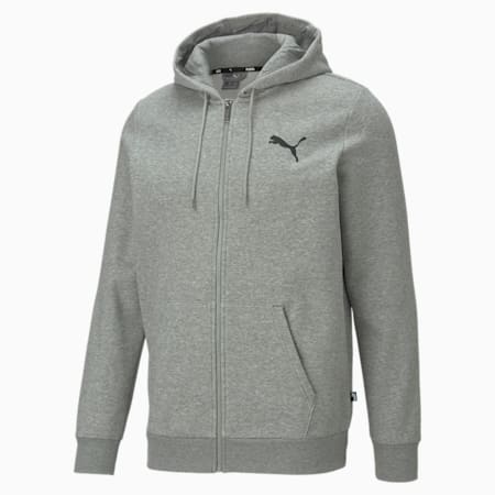 Essentials Full-Zip Logo Men's Hoodie, Medium Gray Heather-Cat, small-AUS