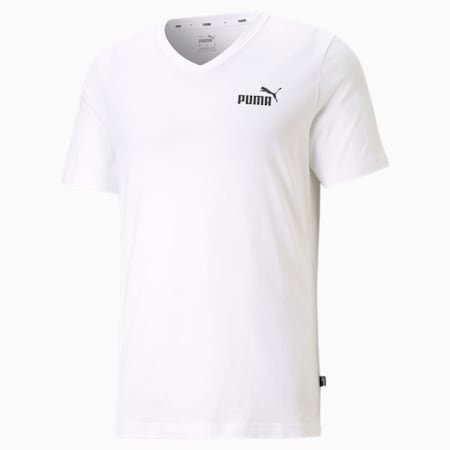Camiseta con cuello en V Essentials para hombre, Puma White, small