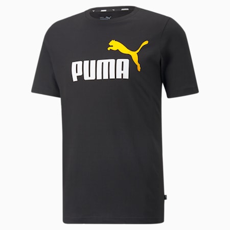Essentials+ Herren T-Shirts mit zweifarbigem Logo, Puma Black-Tangerine, small