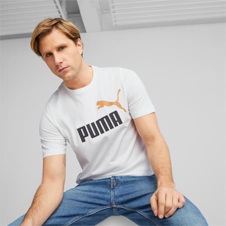 T-shirt con logo bicolore Essentials uomo, PUMA White-dark night, small