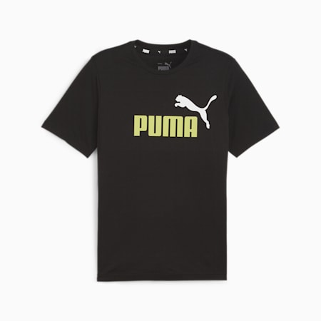 Essentials+ Herren T-Shirts mit zweifarbigem Logo, PUMA Black-Lime Sheen, small