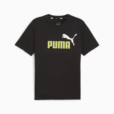 Essentials+ 2 Colour Logo Men's Tee, PUMA Black-Lime Sheen, small