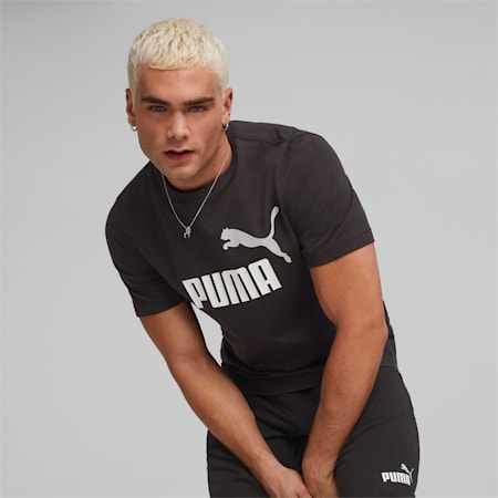 Essentials+ 2 Colour Logo Men's Tee, PUMA Black-white, small-AUS