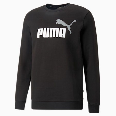Essentials+ Two-Tone Big Logo Crew Neck Sweater Men, PUMA Black-puma white, small-AUS