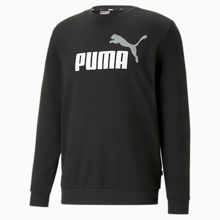 Essentials+ Two-Tone Big Logo Crew Neck Men's Sweater, PUMA Black-puma white, small