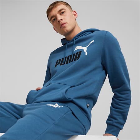Essentials+ hoodie met groot tweekleurig logo voor heren, Lake Blue, small