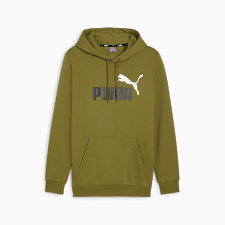 Essentials+ Two-Tone Big Logo Men's Hoodie, Olive Green, small-AUS