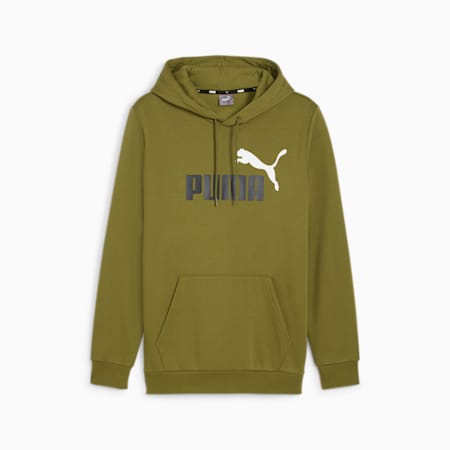 Essentials+ Two-Tone Big Logo Hoodie Men, Olive Green, small-AUS