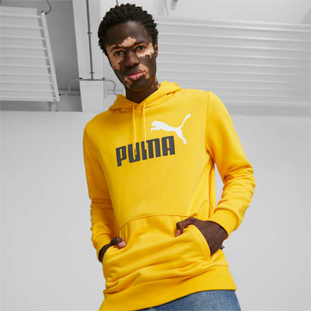 Essentials+ Two-Tone Big Logo Men's Hoodie, Yellow Sizzle, small-AUS