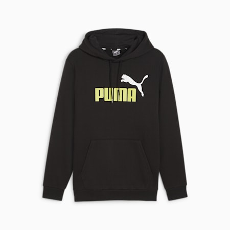 Essentials+ Two-Tone Big Logo Hoodie Men, PUMA Black-lime sheen, small-AUS