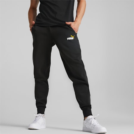 Essentials+ 2 Col Logo Men's Pants, Puma Black-tangerine, small-AUS