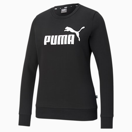 Essentials Logo Crew Neck Women's Sweater, Puma Black, small-AUS