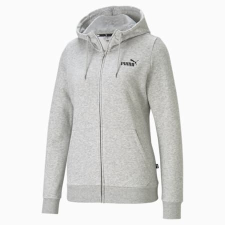 Essentials Full-Zip Hoodie Women, Light Gray Heather, small