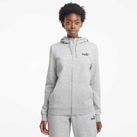 Essentials Full-Zip Hoodie Women, Light Gray Heather, small