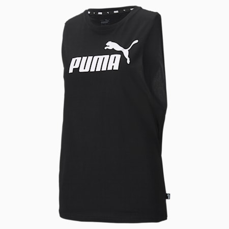 Essentials Logo Cut Off Women's Tank Top, Puma Black, small-AUS