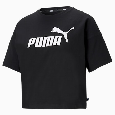 Essentials Logo Cropped Women's Tee, Puma Black, small-GBR