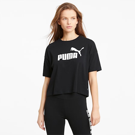 Essentials Logo Cropped Damen T-Shirt, Puma Black, small