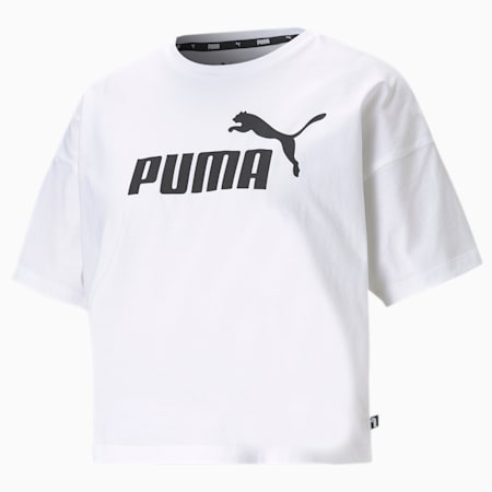 Essentials Logo Cropped Damen T-Shirt, Puma White, small