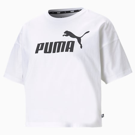 Essentials Logo Cropped Tee Women, Puma White, small-THA