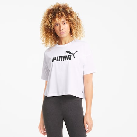 Essentials Logo Cropped Tee Women, Puma White, small-THA