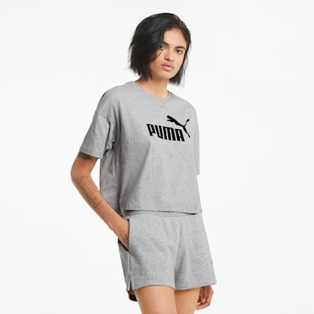 Essentials Logo Cropped Tee Women, Light Gray Heather, small