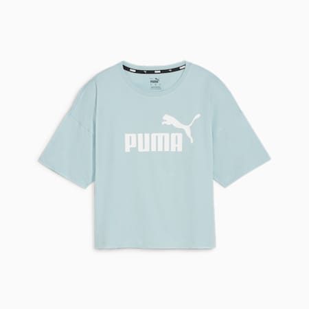 Essentials Logo Cropped Damen T-Shirt, Turquoise Surf, small
