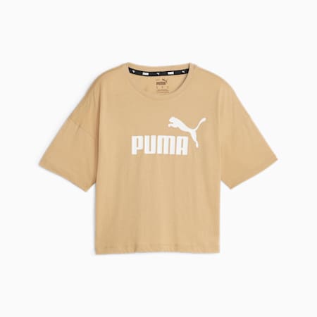 Essentials Logo Cropped Damen T-Shirt, Sand Dune, small