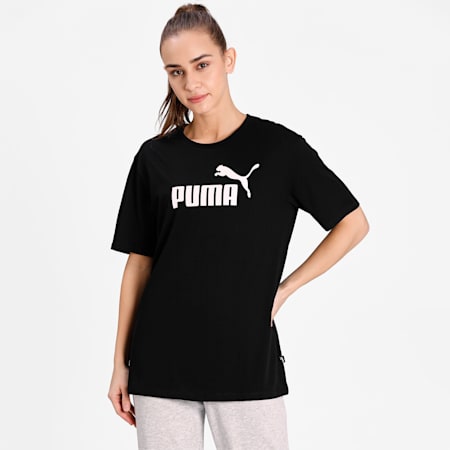 Essentials Logo Boyfriend Relaxed T-shirt | Puma Black | PUMA Size Apparel | PUMA