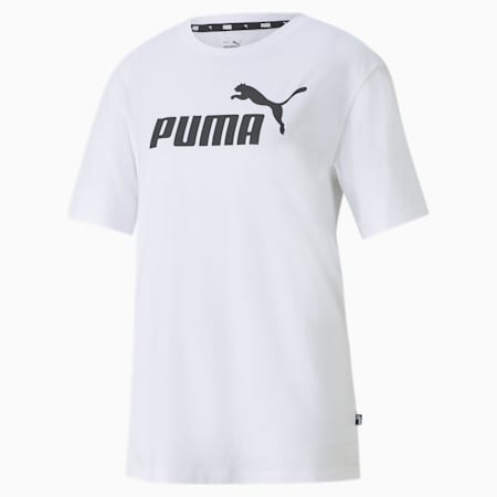Essentials Logo Boyfriend T-shirt dames, Puma White, small
