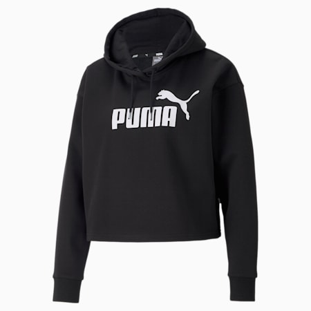 Essentials korte hoodie met logo voor dames, Puma Black, small