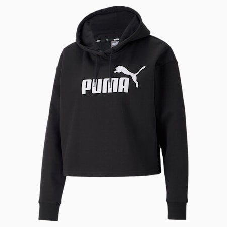Skrócona damska bluza Essentials Logo z kapturem, Puma Black, small