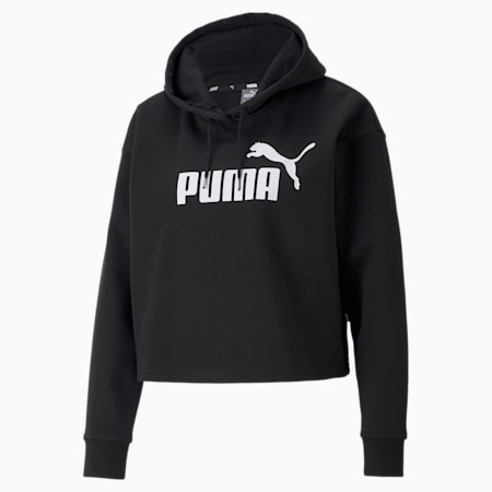 Essentials cropped hoodie met logo voor dames, Puma Black, small