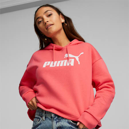 Essentials Cropped Logo Women's Hoodie, Salmon, small