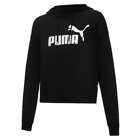 Felpa corta con cappuccio e logo Essentials donna, Puma Black, small