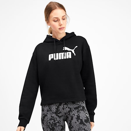 Essentials cropped hoodie met logo dames, Puma Black, small