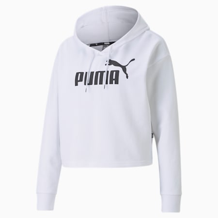 Essentials cropped hoodie met logo dames, Puma White, small