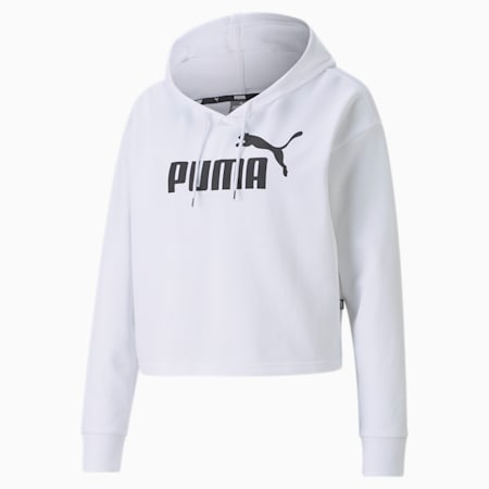 Felpa corta con cappuccio e logo Essentials donna, Puma White, small