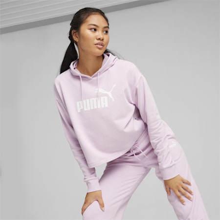 Essentials Logo Cropped Hoodie Damen, Grape Mist, small