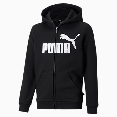 Essentials Big Logo Full-Zip Boys' Hoodie, Puma Black, small-AUS