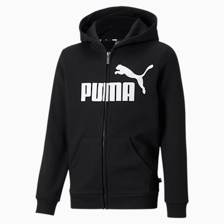 Essentials hoodie met rits met groot logo voor jongeren, Puma Black, small