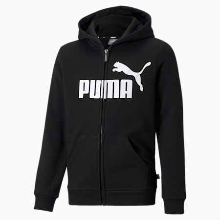 Felpa con cappuccio, zip integrale e logo grande Essentials Youth, Puma Black, small