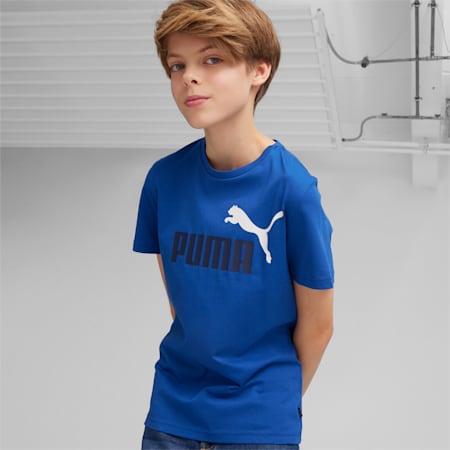 Essentials+ T-shirt met tweekleurig logo voor jongeren, Cobalt Glaze, small