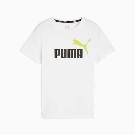 Essentials+ Two-Tone Logo Jugend T-Shirt, PUMA White-Lime Sheen, small