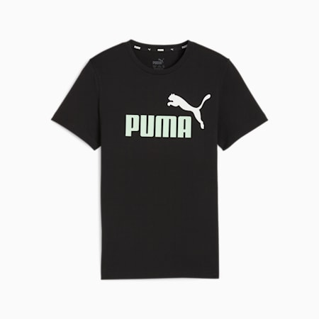 เสื้อยืดคอกลมเด็กโต Essentials+ Two-Tone Logo Tee, PUMA Black-Fresh Mint, small-THA