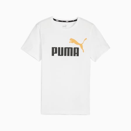เสื้อยืดคอกลมเด็กโต Essentials+ Two-Tone Logo Tee, PUMA White-PUMA Black, small-THA