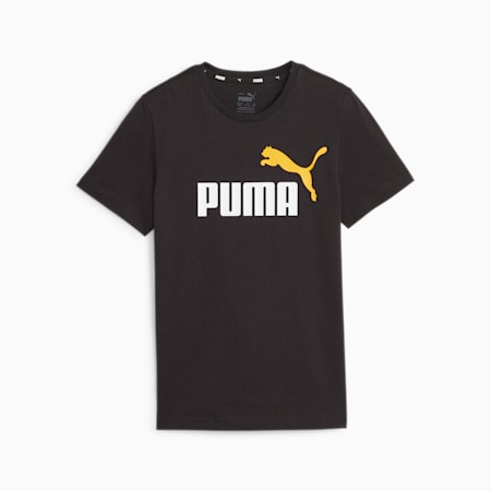 เสื้อยืดคอกลมเด็กโต Essentials+ Two-Tone Logo Tee, PUMA Black-Yellow Sizzle, small-THA