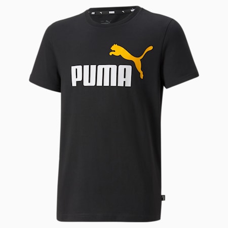 Essentials+ Two-Tone Logo Youth Tee, Puma Black-Tangarine, small-SEA